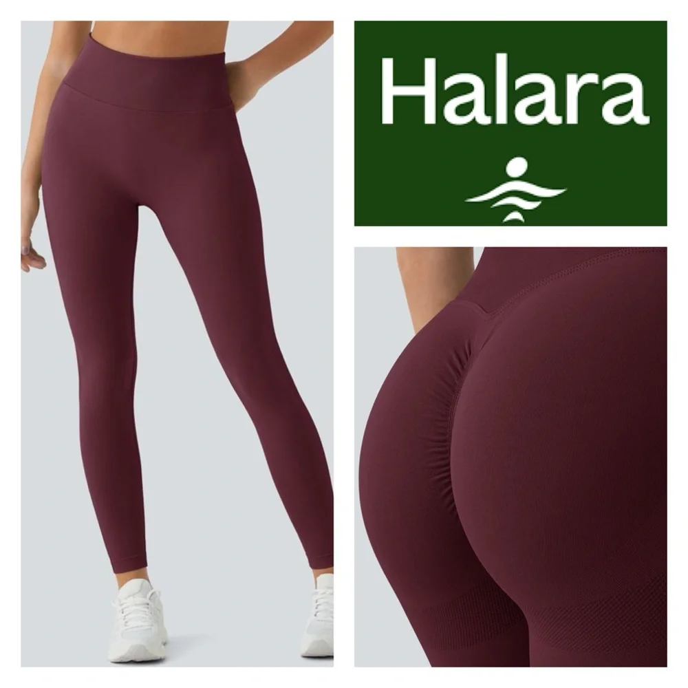 HALARA Full Length Red Seamless Flow High Waisted Butt Lifting Leggings - Picture 1 of 12